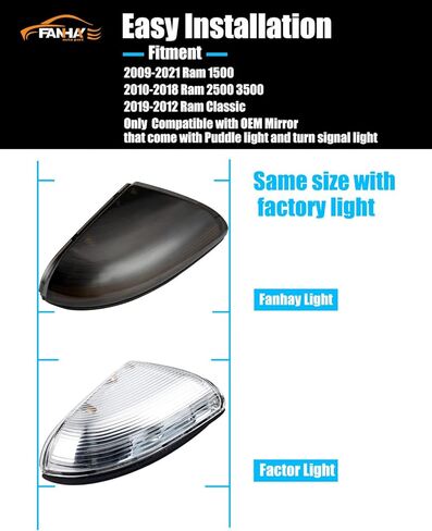 أضواء إشارة الانعطاف مرآة السيارات مع مجموعة ضوء البركة متوافقة مع 2010-2018 دودج رام 1500 2500، 2019-2021 رام 1500 أضواء مرآة جانبية كلاسيكية، LED متتابعة in Kuwait