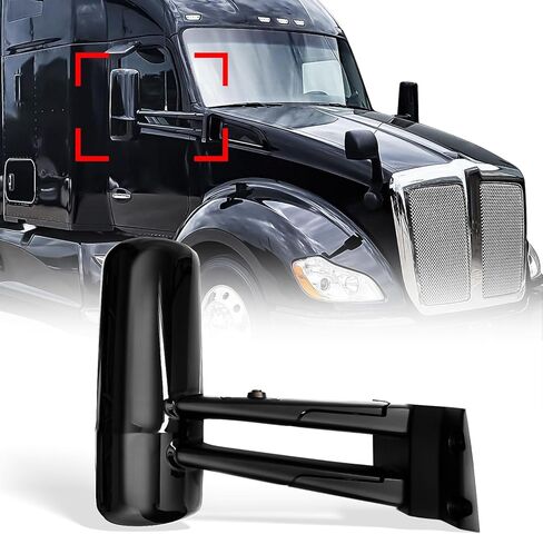 for Kenworth T680 T880 Door Mirror Assembly,Heated Defrost Motorized Rear View Mirror Assembly with Arm Replacement for Kenworth T880 T680 Driver Side/Left Side (Black) in Saudi Arabia