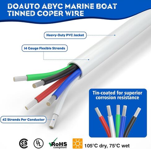 10 Gauge 50FT Marine Grade Wire Tinned Copper Duplex Spool Safety Boat Speaker Cable, 10/2 Stranded Color-Coded Insulated White PVC Flat Jacket Electrical Wires Cable for Marine, RED/Black in Saudi Arabia