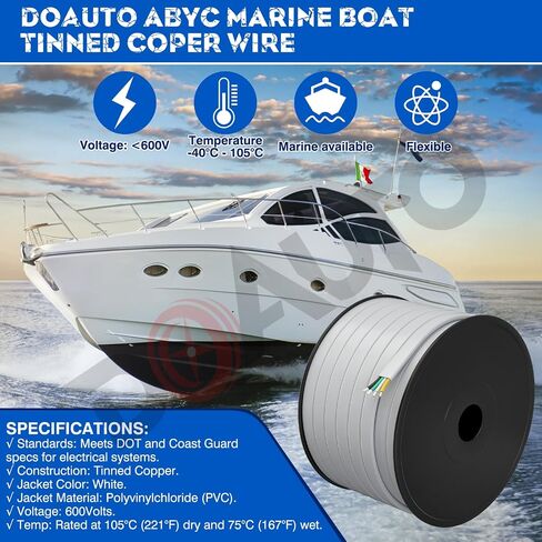 10 Gauge 50FT Marine Grade Wire Tinned Copper Duplex Spool Safety Boat Speaker Cable, 10/2 Stranded Color-Coded Insulated White PVC Flat Jacket Electrical Wires Cable for Marine, RED/Black in Saudi Arabia