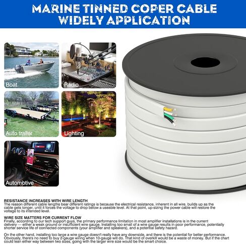 10 Gauge 50FT Marine Grade Wire Tinned Copper Duplex Spool Safety Boat Speaker Cable, 10/2 Stranded Color-Coded Insulated White PVC Flat Jacket Electrical Wires Cable for Marine, RED/Black in Saudi Arabia