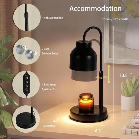 Candle Warmer Lamp with Timer,Dimmable Candle Wax Warmer for Bedroom,Home Decor Gifts,Compatible with Various Jar,Height Adjustable Electric Candle Light with 2 Bulbs,Blcak in Saudi Arabia