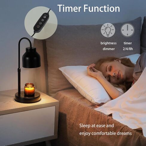 Candle Warmer Lamp with Timer,Dimmable Candle Wax Warmer for Bedroom,Home Decor Gifts,Compatible with Various Jar,Height Adjustable Electric Candle Light with 2 Bulbs,Blcak in Saudi Arabia