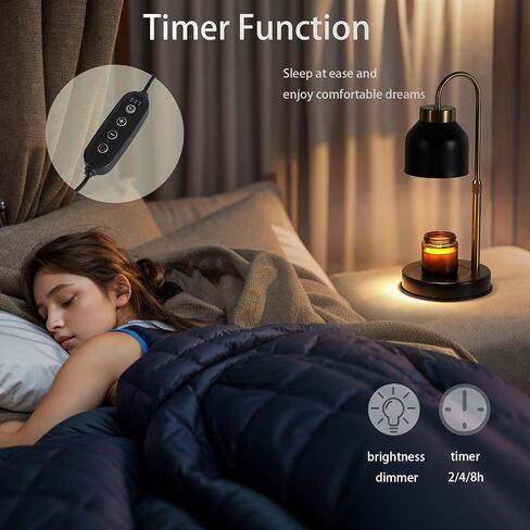 Candle Warmer Lamp with Timer,Dimmable Candle Wax Warmer for Bedroom,Home Decor Gifts,Compatible with Various Jar,Height Adjustable Electric Candle Light with 2 Bulbs,Blcak in Saudi Arabia