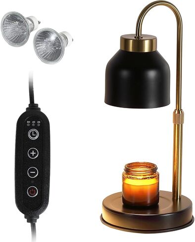 Candle Warmer Lamp with Timer,Dimmable Candle Wax Warmer for Bedroom,Home Decor Gifts,Compatible with Various Jar,Height Adjustable Electric Candle Light with 2 Bulbs,Blcak in Saudi Arabia