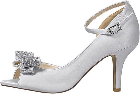 ERIJUNOR Women Comfortable Middle Heel Peep Toe Bows Rhinestones Satin Wedding Evening Party Shoes in Saudi Arabia