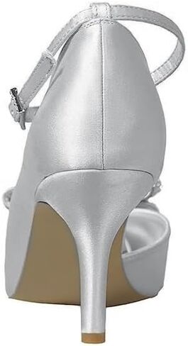 ERIJUNOR Women Comfortable Middle Heel Peep Toe Bows Rhinestones Satin Wedding Evening Party Shoes in Saudi Arabia
