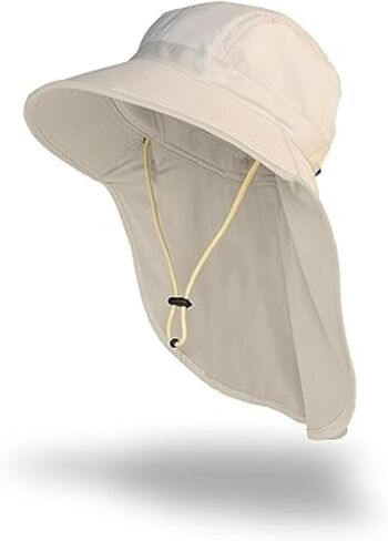 FARMER'S DEFENSE Mesh Sun Hat for Men and Women | Adjustable Strap and Neck Flap | Unisex Bucket Hat with UV Protection for Gardening, Fishing, Golfing, Beach, Outdoor Activities | UPF 50+ | Cream in Saudi Arabia