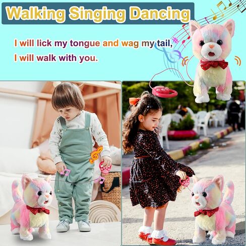 مجموعة مقود ملون للمشي على شكل قطة تفاعلية، قطة تغني وترقص، تحاكي تكرر ما تقوله، لمسة كيتي وتحكم صوتي، تومئ بذيل هزاز، قطة كهربائية قطيفة للأطفال in Kuwait