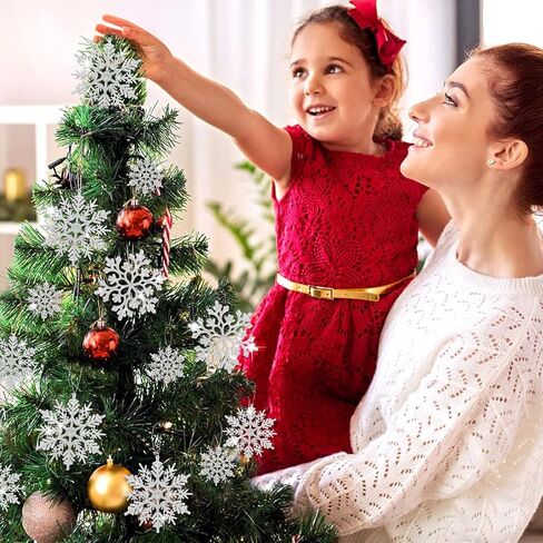 46Pcs Plastic Snowflake Ornament Christmas Glitter Snowflake Hanging Christmas Tree Decorations with Silver Rope for Winter Decorations Tree Window Door Accessories (White) in Saudi Arabia