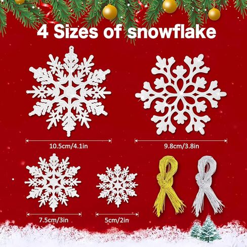 46Pcs Plastic Snowflake Ornament Christmas Glitter Snowflake Hanging Christmas Tree Decorations with Silver Rope for Winter Decorations Tree Window Door Accessories (White) in Saudi Arabia