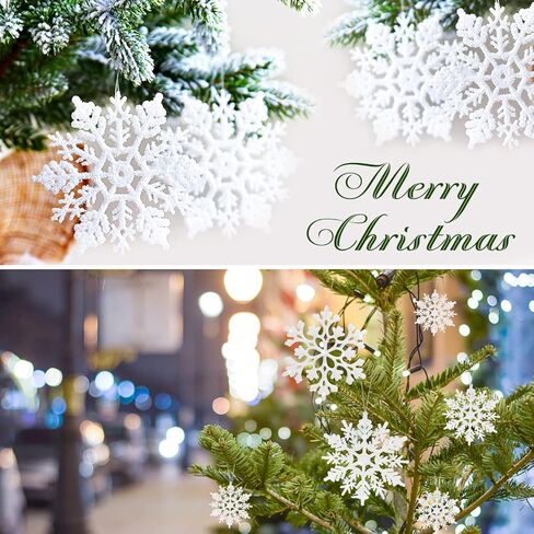 46Pcs Plastic Snowflake Ornament Christmas Glitter Snowflake Hanging Christmas Tree Decorations with Silver Rope for Winter Decorations Tree Window Door Accessories (White) in Saudi Arabia