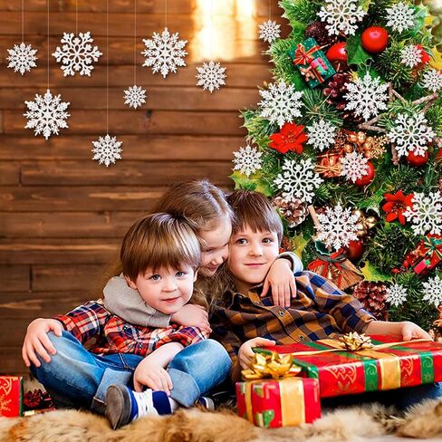 46Pcs Plastic Snowflake Ornament Christmas Glitter Snowflake Hanging Christmas Tree Decorations with Silver Rope for Winter Decorations Tree Window Door Accessories (White) in Saudi Arabia