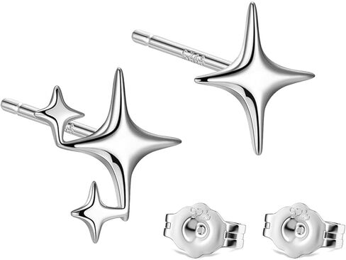 S925 أقراط نجمة فضية، أقراط صغيرة غير متماثلة مضادة للحساسية للنساء في سن المراهقة الفتيات العصرية هدية مجوهرات in Kuwait