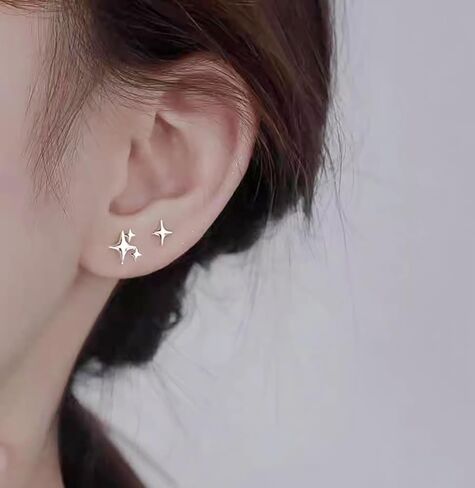 S925 أقراط نجمة فضية، أقراط صغيرة غير متماثلة مضادة للحساسية للنساء في سن المراهقة الفتيات العصرية هدية مجوهرات in Kuwait
