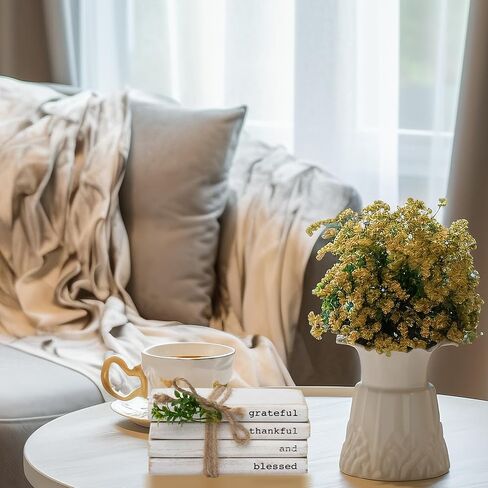 كتب خشبية مزخرفة - كتب مكدسة من الخشب المطلي باللون الأبيض مربوطة بخيوط وخضراء، ديكور مزرعة حديث للرف أو الرف، 5.9 بوصة عرض × 3.8 بوصة ارتفاع × 2.6 بوصة عمق in Kuwait