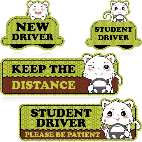 4Pcs Student Driver Car Magnet,Cute Cartoon New Driver Magnet for Car Highly Reflective Magnetic, Please Be Patient Bumper Sticker, Creative Patterns are Easily Recognizable (Yellow/Red) in Saudi Arabia