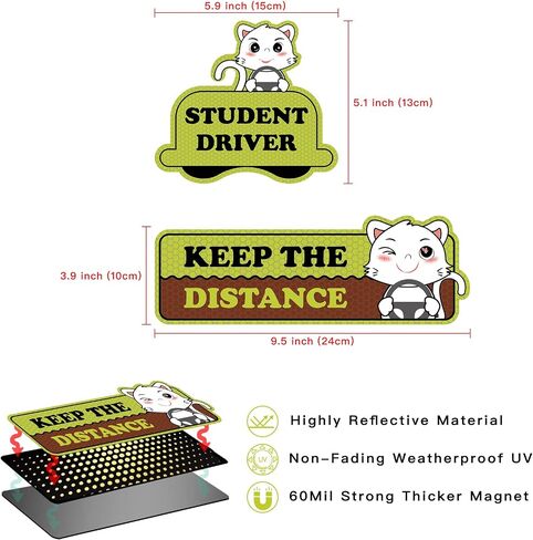 4Pcs Student Driver Car Magnet,Cute Cartoon New Driver Magnet for Car Highly Reflective Magnetic, Please Be Patient Bumper Sticker, Creative Patterns are Easily Recognizable (Yellow/Red) in Saudi Arabia