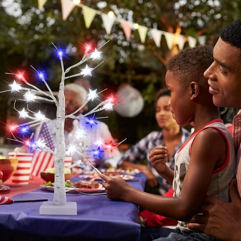 4th of July Decorations Patriotic Tree Red White and Blue Lights Lighted Tabletop Lit Tree for The Home Fourth of July Memorial Day Home Decor in Kuwait