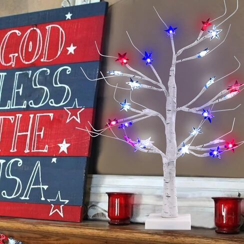 4th of July Decorations Patriotic Tree Red White and Blue Lights Lighted Tabletop Lit Tree for The Home Fourth of July Memorial Day Home Decor in Kuwait