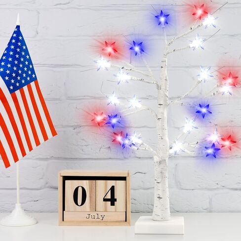 4th of July Decorations Patriotic Tree Red White and Blue Lights Lighted Tabletop Lit Tree for The Home Fourth of July Memorial Day Home Decor in Kuwait