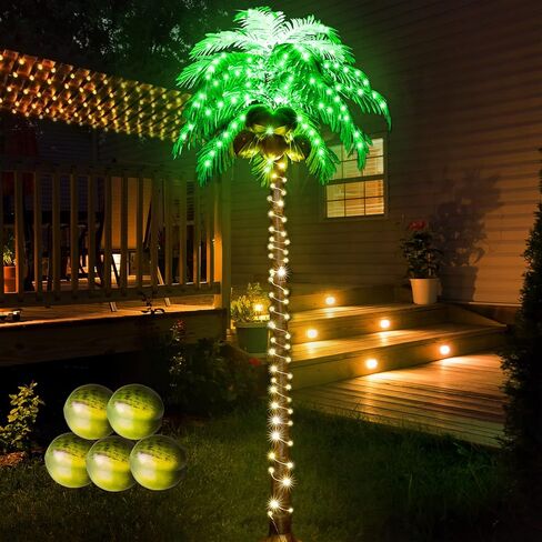 Lighted Palm Trees, 7FT 187 LED Artificial Palm Tree with 5 Coconuts, Light Up Tropical Palm Trees for Indoor, Outdoor, Garden, Patio, Christmas Party, Pool, Beach Decor in Kuwait