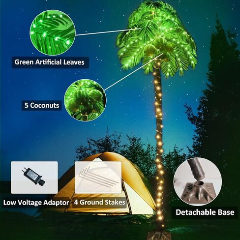 Lighted Palm Trees, 7FT 187 LED Artificial Palm Tree with 5 Coconuts, Light Up Tropical Palm Trees for Indoor, Outdoor, Garden, Patio, Christmas Party, Pool, Beach Decor in Kuwait