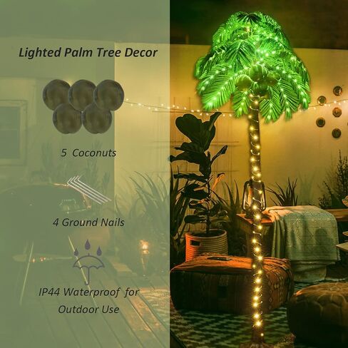 Lighted Palm Trees, 7FT 187 LED Artificial Palm Tree with 5 Coconuts, Light Up Tropical Palm Trees for Indoor, Outdoor, Garden, Patio, Christmas Party, Pool, Beach Decor in Kuwait