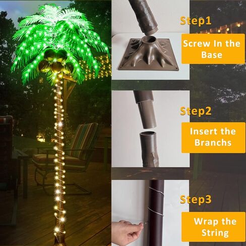 Lighted Palm Trees, 7FT 187 LED Artificial Palm Tree with 5 Coconuts, Light Up Tropical Palm Trees for Indoor, Outdoor, Garden, Patio, Christmas Party, Pool, Beach Decor in Kuwait