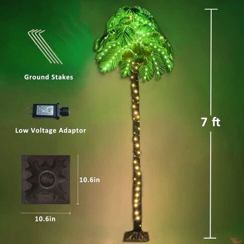 Lighted Palm Trees, 7FT 187 LED Artificial Palm Tree with 5 Coconuts, Light Up Tropical Palm Trees for Indoor, Outdoor, Garden, Patio, Christmas Party, Pool, Beach Decor in Kuwait