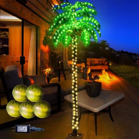Lighted Palm Trees, 7FT 187 LED Artificial Palm Tree with 5 Coconuts, Light Up Tropical Palm Trees for Indoor, Outdoor, Garden, Patio, Christmas Party, Pool, Beach Decor in Saudi Arabia