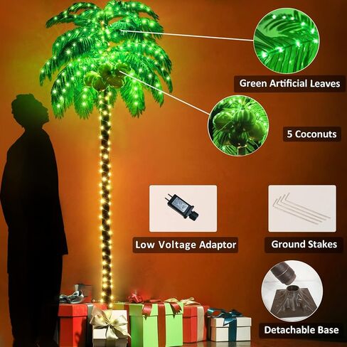 Lighted Palm Trees, 7FT 187 LED Artificial Palm Tree with 5 Coconuts, Light Up Tropical Palm Trees for Indoor, Outdoor, Garden, Patio, Christmas Party, Pool, Beach Decor in Saudi Arabia
