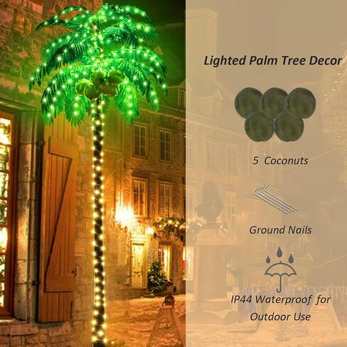 Lighted Palm Trees, 7FT 187 LED Artificial Palm Tree with 5 Coconuts, Light Up Tropical Palm Trees for Indoor, Outdoor, Garden, Patio, Christmas Party, Pool, Beach Decor in Saudi Arabia