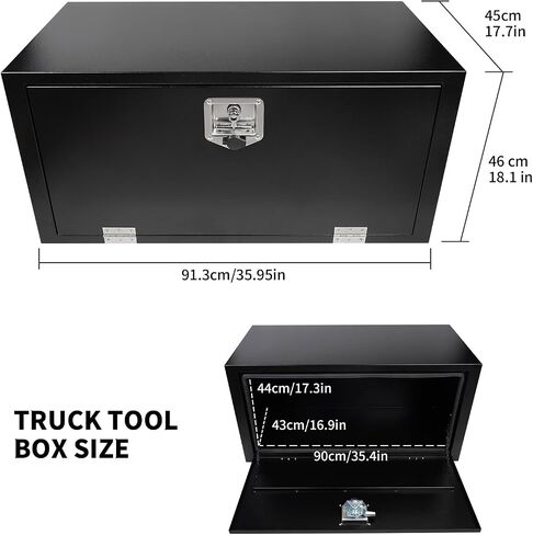 24 Inch Underbody Steel Truck Tool Box with T-Handle Latch Flatbed Underbody Tool Box Storage Box for Trailer Heavy Duty Truck Bed Storage Organizer Chest Black(18" x 18" x 24") in Saudi Arabia