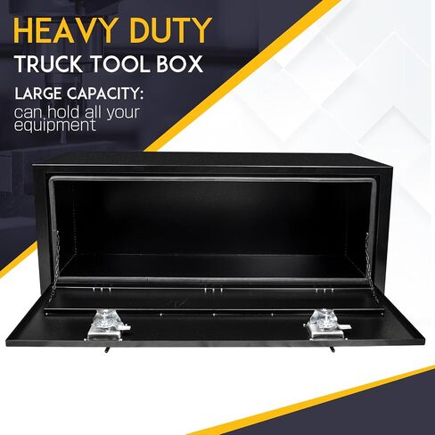 24 Inch Underbody Steel Truck Tool Box with T-Handle Latch Flatbed Underbody Tool Box Storage Box for Trailer Heavy Duty Truck Bed Storage Organizer Chest Black(18" x 18" x 24") in Saudi Arabia