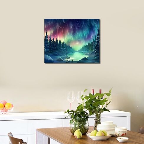 Northern Lights Paint by Numbers Green Oil Painting Paint by Numbers for Adults Beginner Aurora Borealis DIY Oil Painting Kit for Adults with Brushes and Acrylic Pigment Crafts Wall Decor 16x20inch in Saudi Arabia
