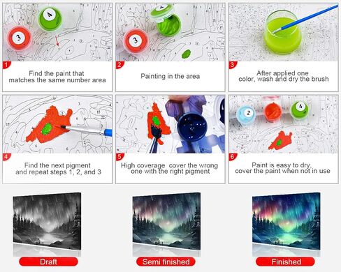 Northern Lights Paint by Numbers Green Oil Painting Paint by Numbers for Adults Beginner Aurora Borealis DIY Oil Painting Kit for Adults with Brushes and Acrylic Pigment Crafts Wall Decor 16x20inch in Saudi Arabia