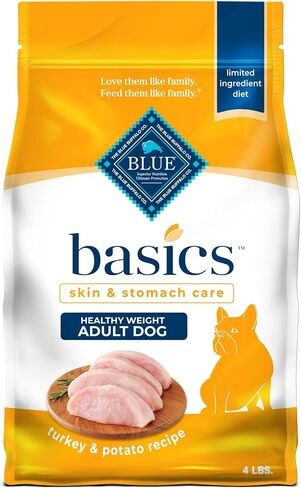 Blue Buffalo Basics Healthy Weight Adult Dry Dog Food, Skin & Stomach Care, Limited Ingredient Diet for Dogs, Turkey Recipe, 4-lb. Bag in Saudi Arabia