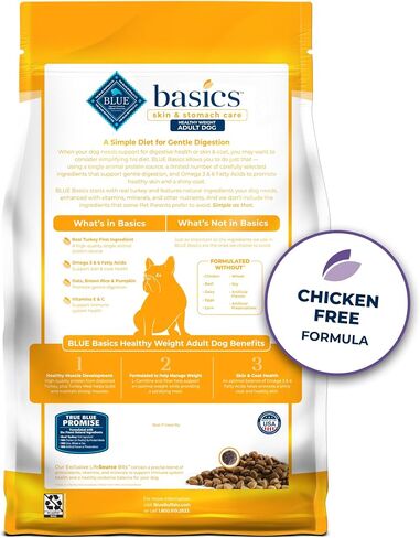 Blue Buffalo Basics Healthy Weight Adult Dry Dog Food, Skin & Stomach Care, Limited Ingredient Diet for Dogs, Turkey Recipe, 4-lb. Bag in Saudi Arabia