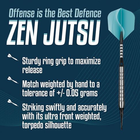 Shot Darts Soft Tip, Zen Jutsu (18g / 20g), 80% Tungsten Torpedo Shape, Front Balanced with Ring Grip Handcrafted Professional Dart Set and Flights Made in New Zealand Plastic Tip Bar Darts for Adults in Saudi Arabia