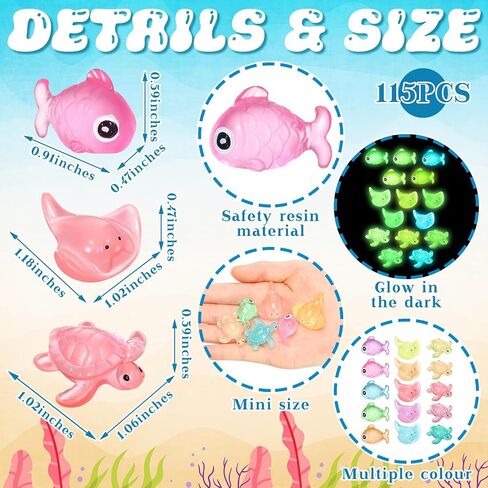 115 Pcs Luminous Mini Figurines Include 45 Pcs Luminous Mini Resin Manta Ray 30 Pcs Glow in The Dark Tiny Sea Turtle Bulk and 40 Pcs Glow in The Dark Fish Miniatures for DIY Garden Dollhouse in Saudi Arabia