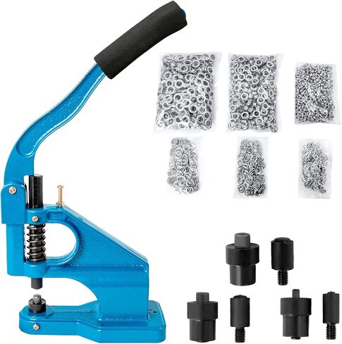 أداة جروميت للضغط اليدوي على البرشام باللون الأزرق، أداة جروميت بتقنية جديدة زرقاء 3 قوالب (#0#2#4) مجموعة أدوات جروميت شديدة التحمل للثقوب والمسامير تتضمن 1500 قطعة من الحلقات الفضية in Kuwait