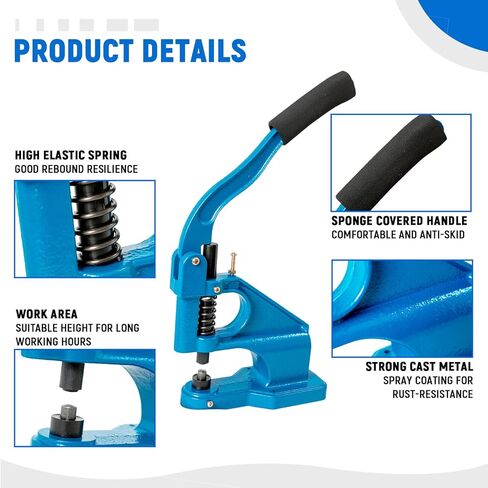 أداة جروميت للضغط اليدوي على البرشام باللون الأزرق، أداة جروميت بتقنية جديدة زرقاء 3 قوالب (#0#2#4) مجموعة أدوات جروميت شديدة التحمل للثقوب والمسامير تتضمن 1500 قطعة من الحلقات الفضية in Kuwait