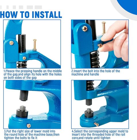 أداة جروميت للضغط اليدوي على البرشام باللون الأزرق، أداة جروميت بتقنية جديدة زرقاء 3 قوالب (#0#2#4) مجموعة أدوات جروميت شديدة التحمل للثقوب والمسامير تتضمن 1500 قطعة من الحلقات الفضية in Kuwait