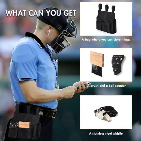طقم معدات حكم البيسبول مكون من 4 قطع يتضمن مؤشر الحكم وفرشاة وحقيبة كرة | مجموعة اكسسوارات الحكم in Kuwait