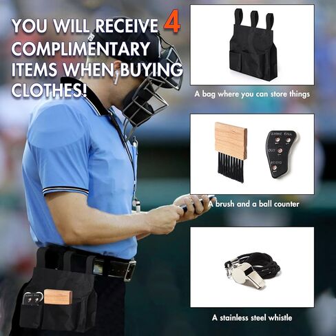 5 قطعة مجموعة تروس البيسبول البيسبول بما في ذلك قميص الحكم مؤشر فرشاة الكرة حقيبة صافرة للرجال الحكم in Kuwait