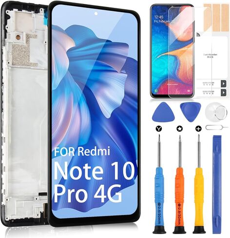 لشاشة Redmi Note 10 Pro 4G بديلة لشاشة Xiaomi Redmi Note 10 Pro LCD M2101K6R، M2101K6G محول رقمي لشاشة اللمس مجموعة كاملة مع أدوات إصلاح (أسود مع إطار) in Saudi Arabia