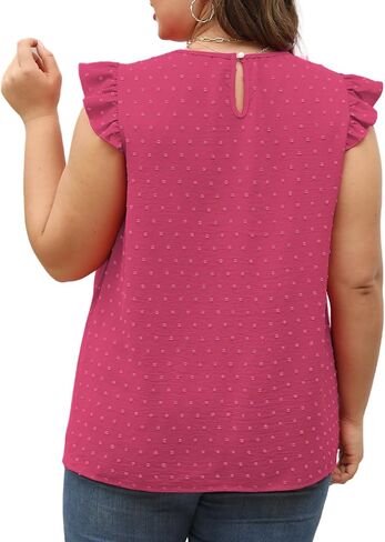 VISLILY Womens-Plus-Size-Summer-Tank-Tops Ruffle Cap Sleeveless T Shirts Crewneck Swiss Dot Blouses Pleated Casual Tee in Saudi Arabia
