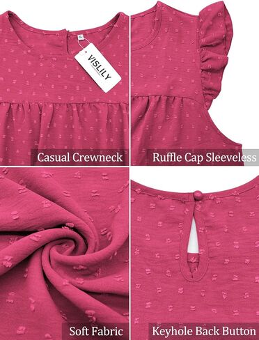 VISLILY Womens-Plus-Size-Summer-Tank-Tops Ruffle Cap Sleeveless T Shirts Crewneck Swiss Dot Blouses Pleated Casual Tee in Saudi Arabia