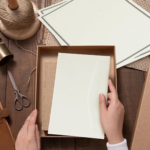 مجموعة قرطاسية 150 قطعة مع أظرف (100 ورقة + 50 ظرفًا) لكتابة الرسائل والأوراق الورقية والأظرف (تصميم الحدود السوداء) in Kuwait